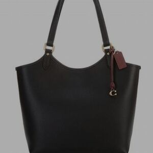 Coach Black Leather Tote Bag with Burgundy Accents